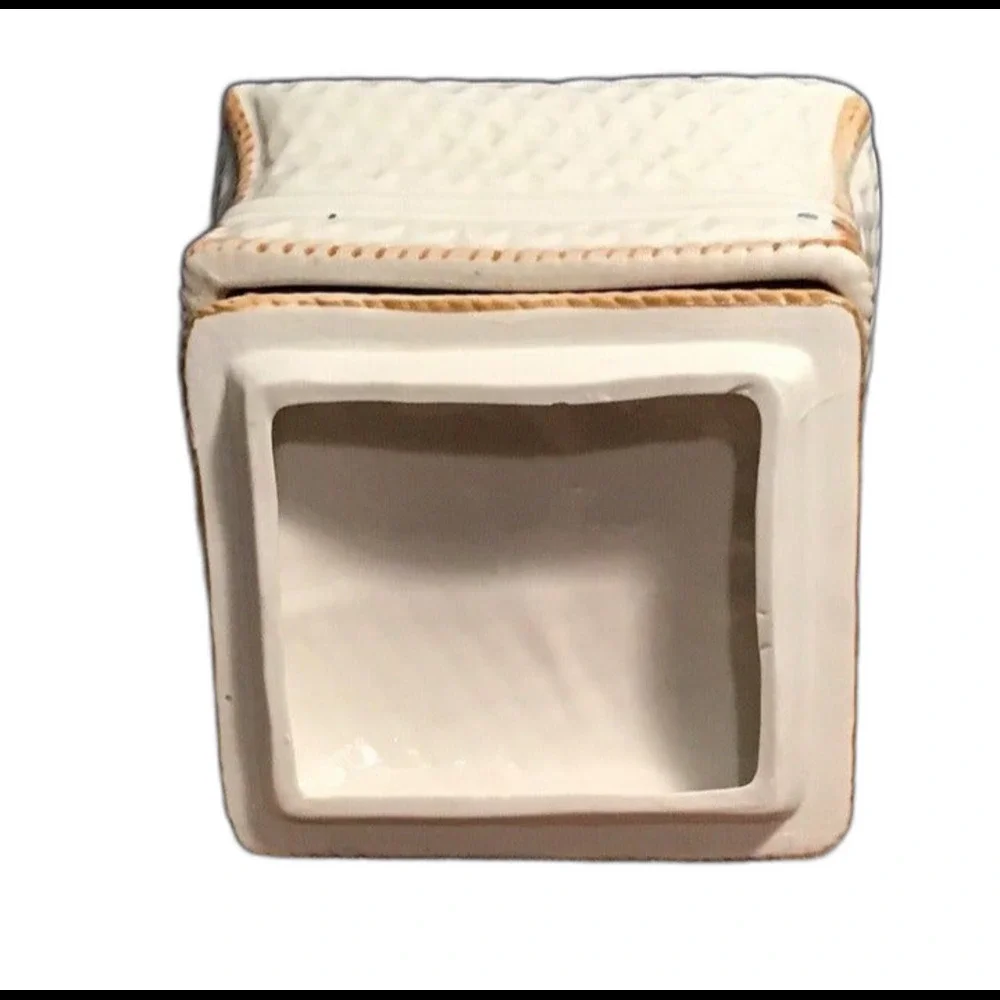 Vintage White Porcelain Basketweave Trinket Box Puppy Dog & Bow Lid Japan